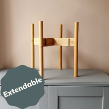 Load image into Gallery viewer, Natural neutral bamboo extendable adjustable extra large indoor outdoor plant pot stand reversible two way 20cm 25cm 30cm 8in 10in 12in 8 10 12 inch easy assembly lightweight brown mid-century modern patterned simple stylish cheap value Edinburgh Scotland UK