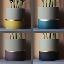 Load image into Gallery viewer, MELROSE extra large concrete planter indoor houseplant plant pot 25cm 10in 10 inch lemon yellow loch blue turquoise teal plum purple silver copper dark grey carbon anthracite graphite neutral Scandi Nordic patterned simple stylish cheap value Edinburgh Scotland UK
