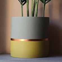 Load image into Gallery viewer, Extra large concrete indoor plant pot planter grey lemon yellow copper painted 25cm 10 inch 10in Scandi Nordic